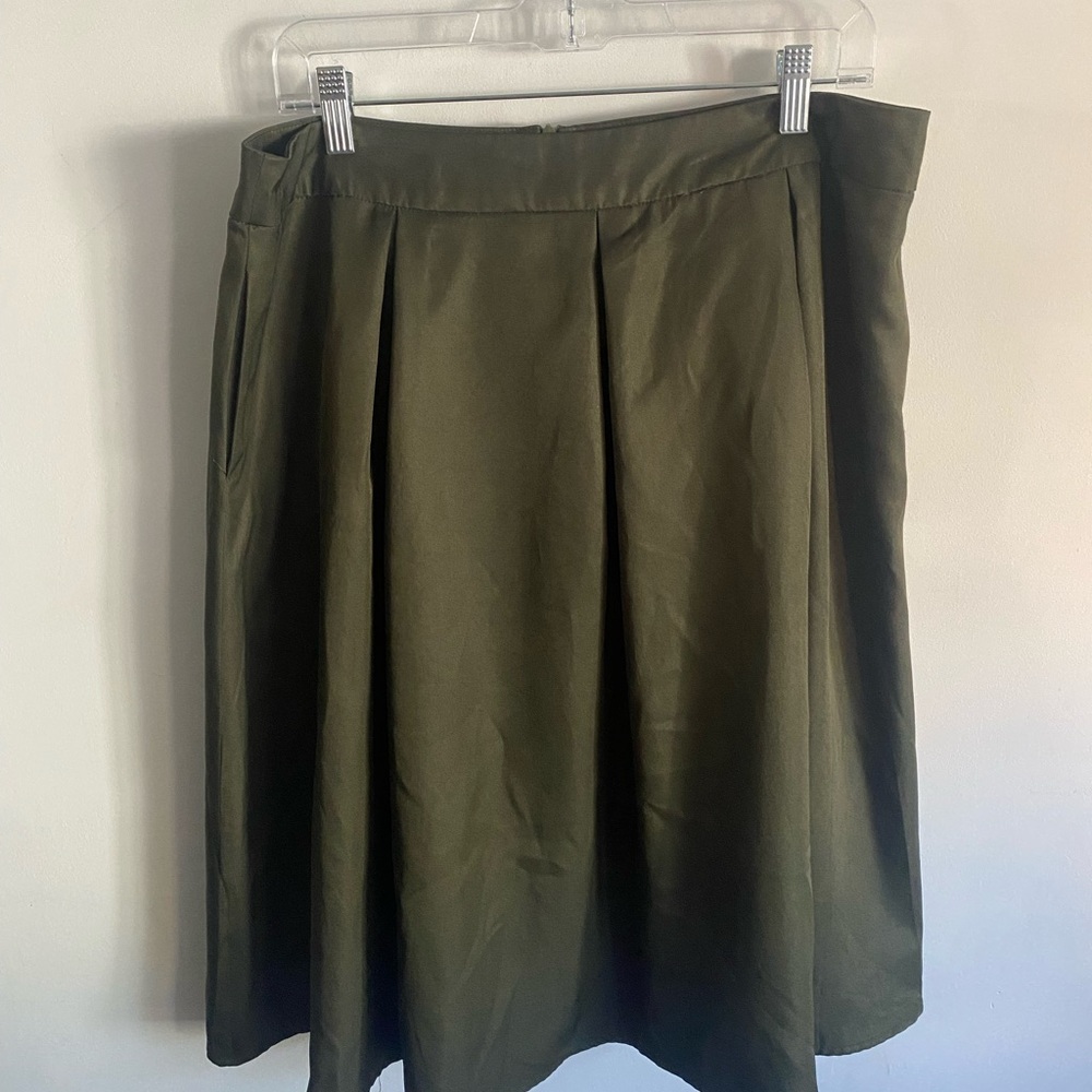 Elegant Olive A-Line Skirt Office Pinup‎